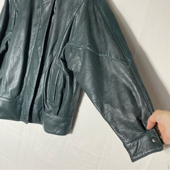 Vintage Northern Spirit Oversized Green Leather Bomber Style Jacket Coat L - Picture 14 of 16